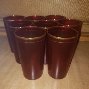 Vintage Ruby Red with gold trim glassware set of 8